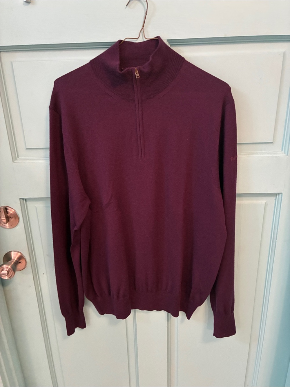 Faconnable Men's Zip Mock Neck Sweater - Wine. New price was $319.00
